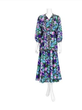 Diane Freis 1980s Vintage Silk Floral 3-Piece Dress and Jacket Set NOS NWT